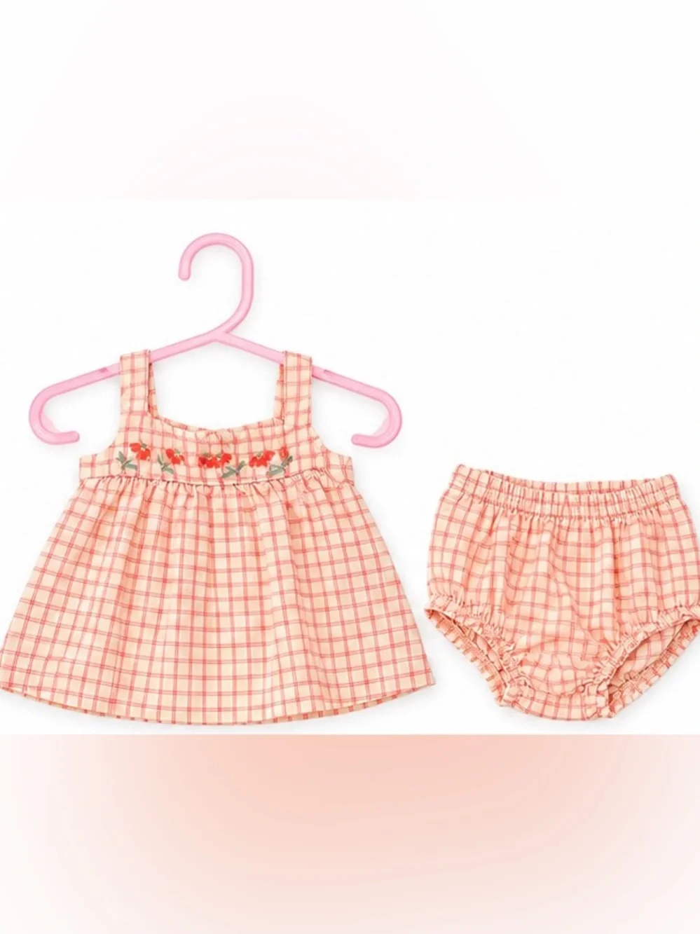 Girls Peach Plaid Tank Top and Bloomers Set - Pink